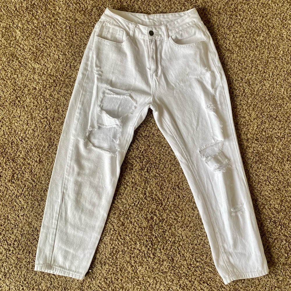 Cropped white mom jeans